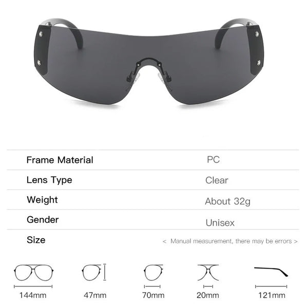 Rimless Rivet One-Piece Y2K Steampunk Sunglasses