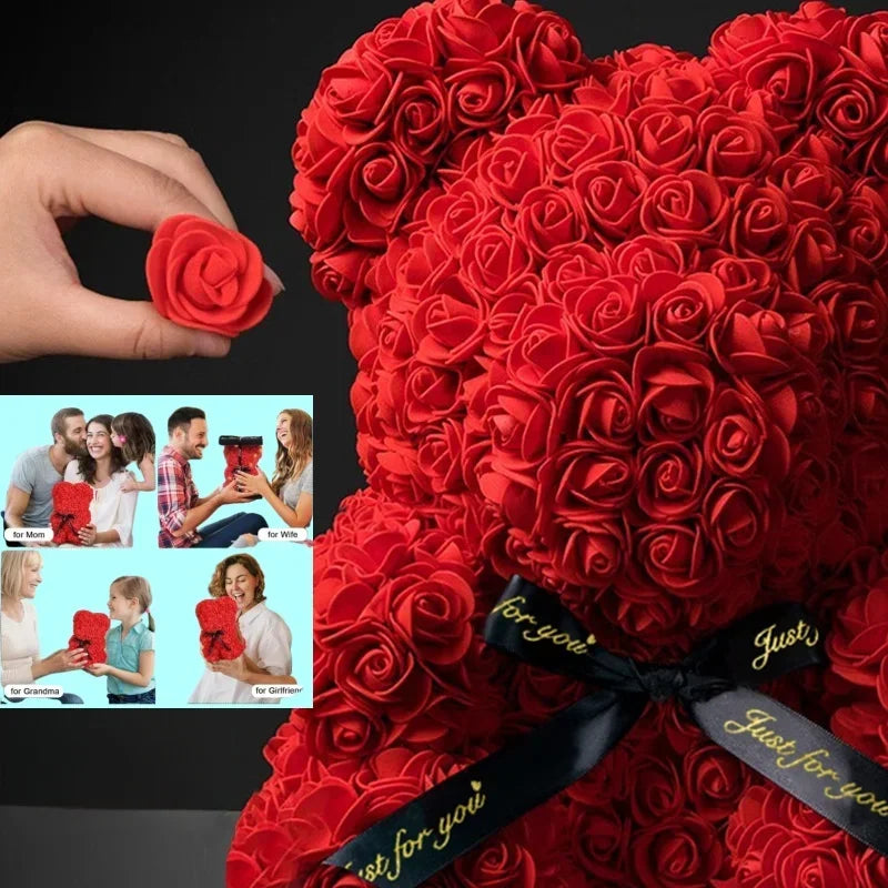Eternal Rose Teddy Bear - Handmade Flower Bear Gift for Valentine's Day, Anniversary, Birthday & Mother's Day