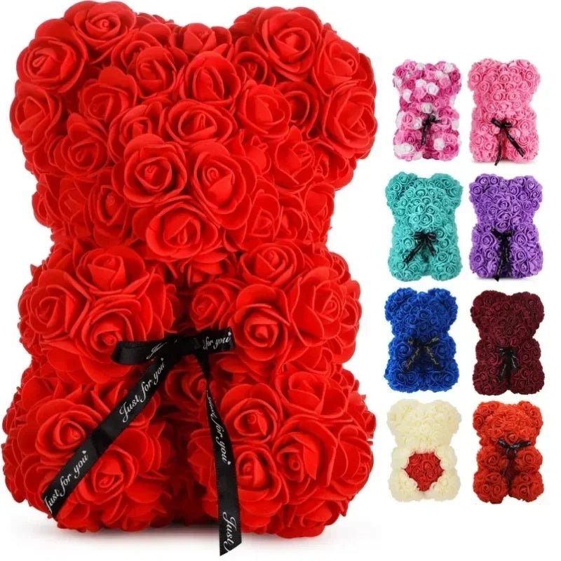 Eternal Rose Teddy Bear - Handmade Flower Bear Gift for Valentine's Day, Anniversary, Birthday & Mother's Day