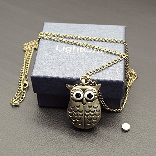 Vintage Cute Flying Owl Pocket Watch, Long Chain Sweater Pendant Neckl