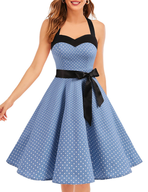 Vintage Swing Dress - Halter Neck - 1950s Rockabilly Pin-Up Style