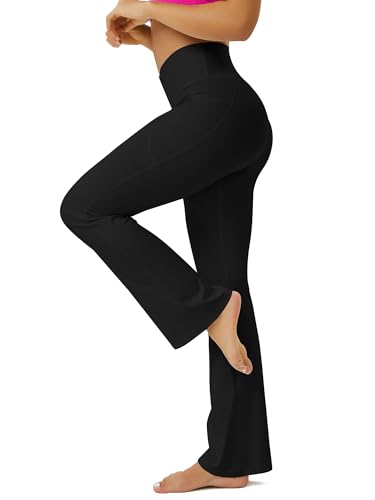 Fohofo Yoga Pants Women With Pockets Crossover High Waisted Bootcut