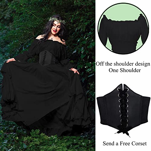 YEAXLUD Women's Victorian Dress Puff Sleeve Off Shoulder Ruffle Medieval Costume for Women Renaissance Dress