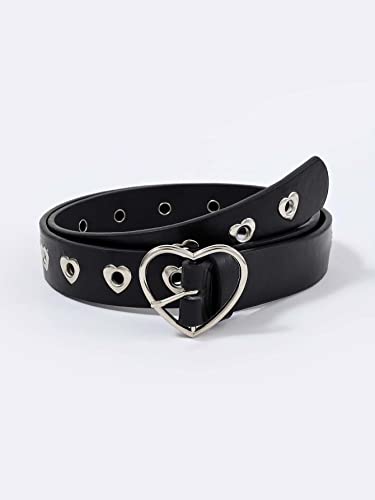 Oyoangle Women's Cute Hollow Heart Buckle Belt Pu Leather Belts
