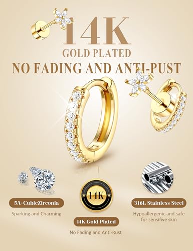 Hypoallergenic Gold Stud Earrings for Women - 14k Gold Plated Surgical Stainless Steel Earrings