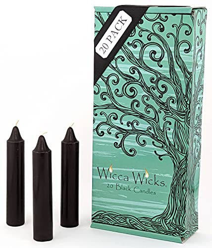 20 Black Candles | 4 inches Tall & 3/4 inch Diameter | Witchcraft Supplies for Your Personal Wiccan Altar, Spells, Charms & Rituals | Witchy Room Decor | Taper Candlesticks (Black)
