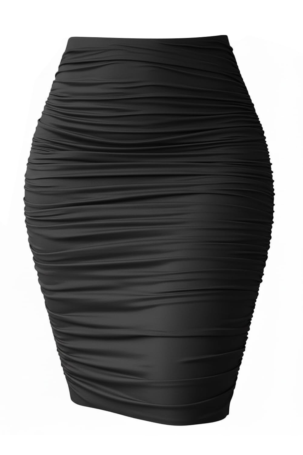 eoeoo Women High Waist Ruched Elegant Bodycon Stretch Midi Pencil Skirt