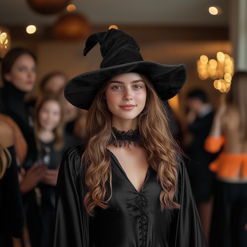 Women's Witch Hat with Shapeable Wide Brim and Adjustable Drawstring