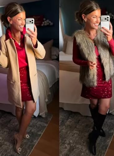 Happy Sailed Women’s Sequin Skirt Sparkly Stretchy Velvet High Waisted A-Line Glitter Mini Skirts for Night Out Party Secondary image