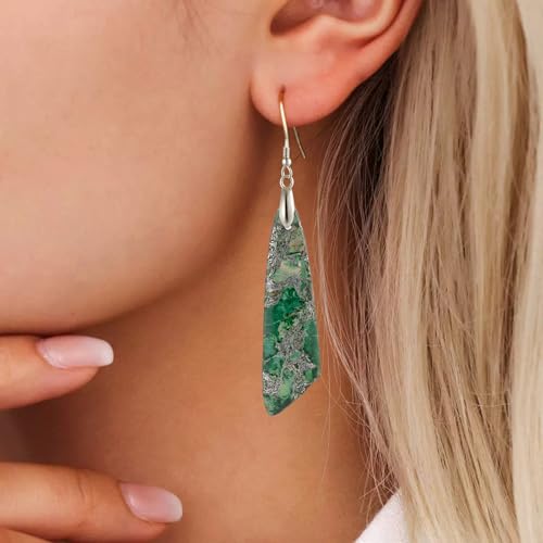 Jasper Stone Fishhook Drop Earrings