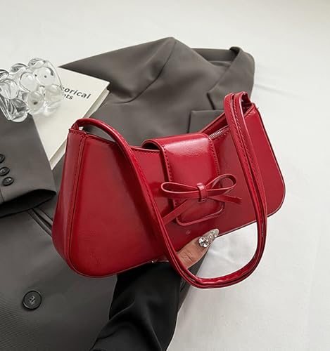 Shoulder Bag for Women — Trendy Y2K Patent Leather Bow Hobo