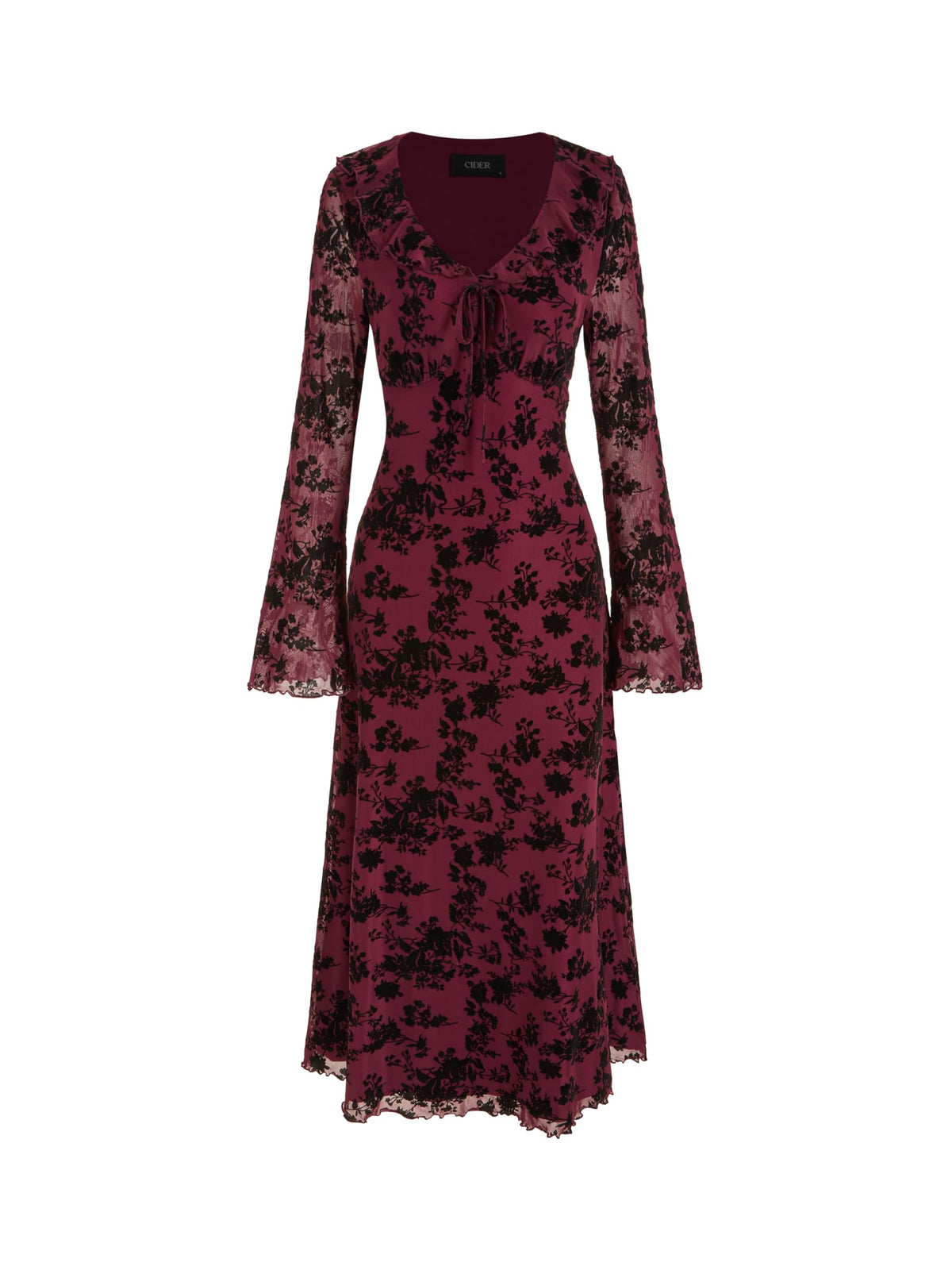 CIDER Women's Floral Velvet Dress Mesh Long Sleeve Maxi Dress