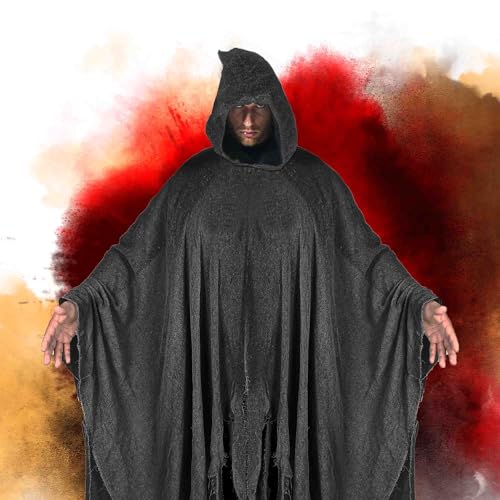 Halloween Hooded Cloak Medieval Renaissance Cloak Wizard Robe with Hooded for Adult Linen Hooded Cloak