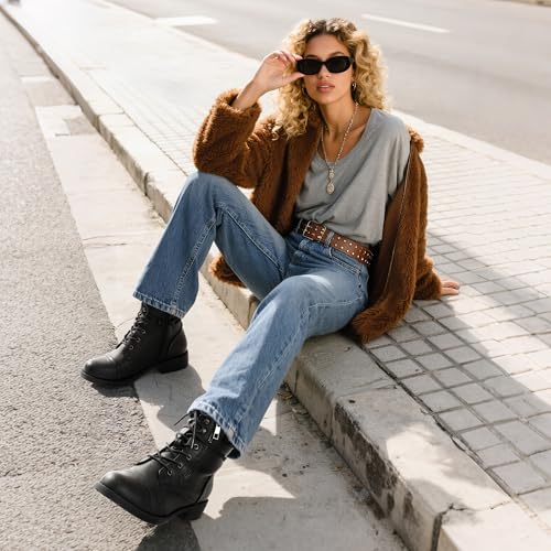 DREAM PAIRS Women's Lace Up Combat boots Ankle Booties