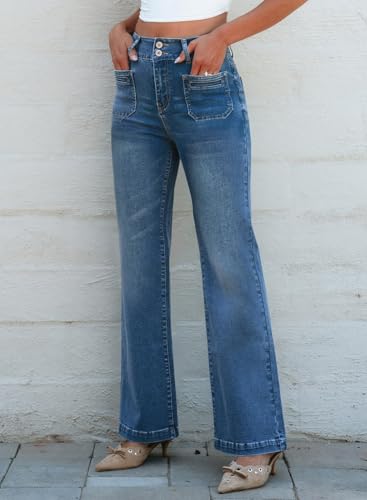 Sidefeel Women's Wide Leg Jeans High Waisted Tummy Control Stretchy