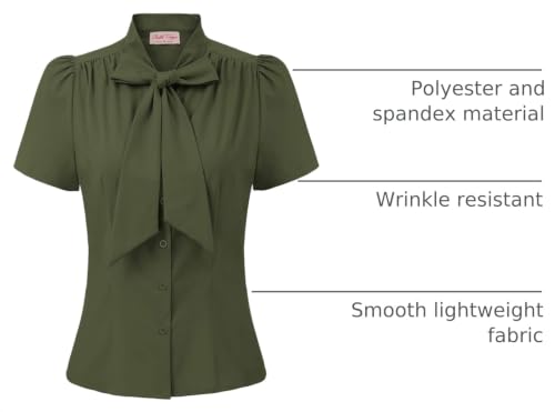 Belle Poque Women Dressy Casual Top Bow Tie Button Down Short Sleeve Blouse