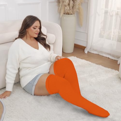Moon Wood Plus Size Thigh High Socks for Thick Thighs- Women Extra Long Over the Knee Stockings- Halloween Socks Leg Warmers