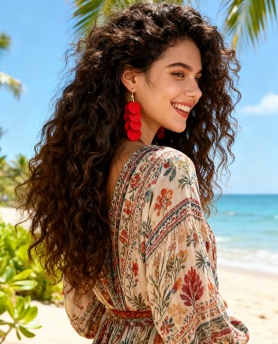 Bohemian Wooden Layered Disc Dangle Earrings
