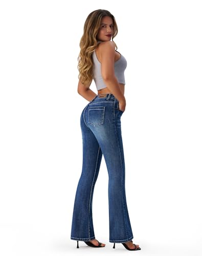 Women's Trendy Stretchy Flare Jeans Mid Rise Bootcut Curvy
