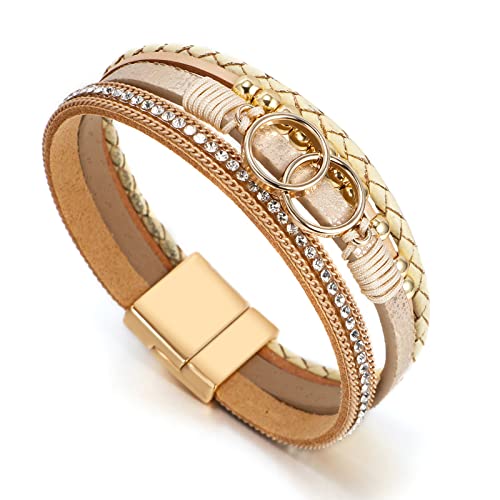 Fesciory Leather Wrap Bracelet for Women, Boho Western Layered Cuff Jewelry