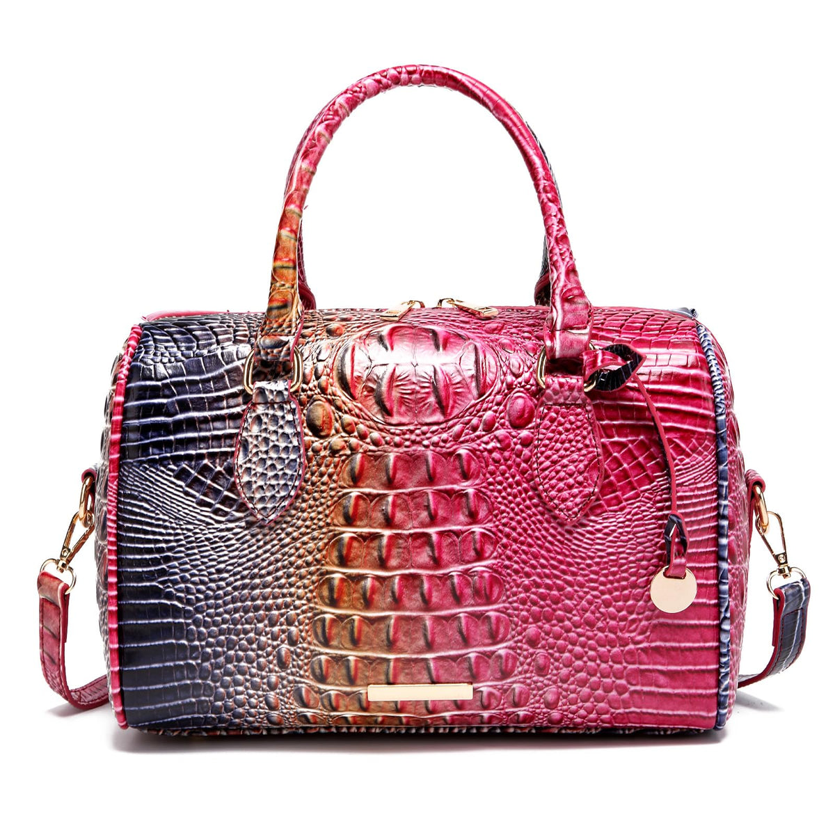 Crocodile-Embossed Top-Handle Shoulder Purse