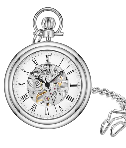 Stainless-Steel Skeleton Pocket Watch