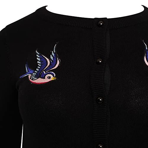 Ro Rox Swallows Cardigan Rockabilly Retro Vintage Bird Embroidery Knit Knitted