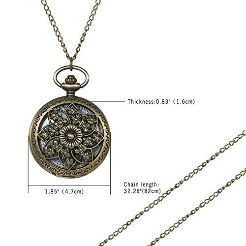 Bronze Flower Pocket Watch: Retro Vintage Pendant Watch with