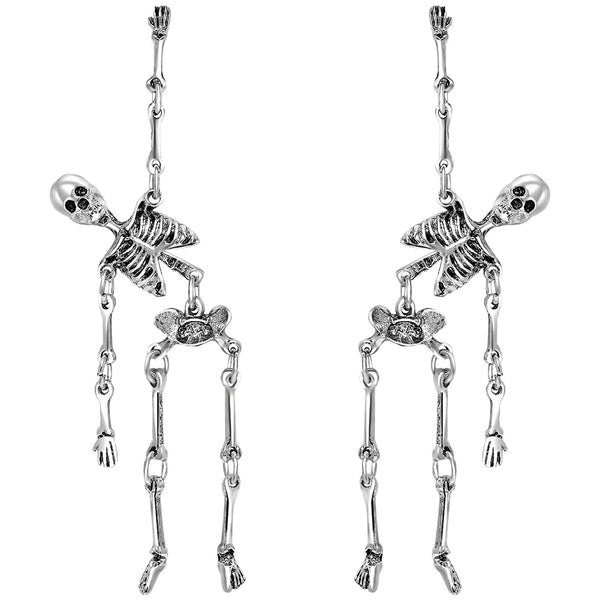 Gothic Skeleton Earrings for Women, Articulated Silver Skull Dangle Jewelry