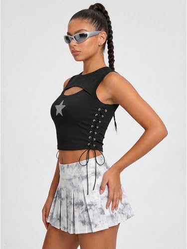 Womens Y2K Gothic Tops Star Sparkly Rhinestone Fitted Crop Tops