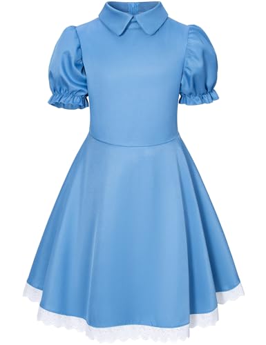 Irtysh Girl Blue Dress White Apron Halloween Cosplay Costume With Bow Hair Band Stockings Set