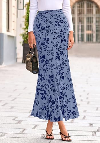 BTFBM Womens Floral Mesh Maxi Skirts