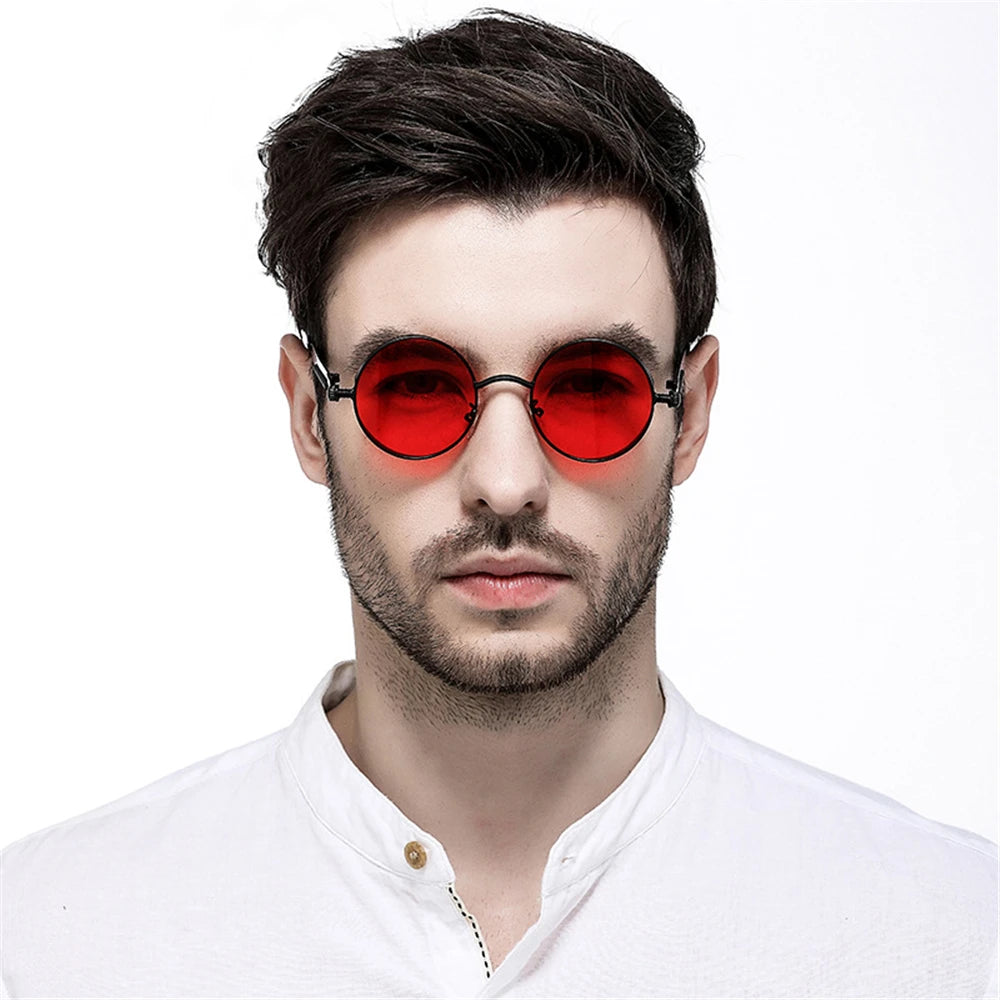 Vintage Red Lens Round Steampunk Metal Sunglasses Secondary image