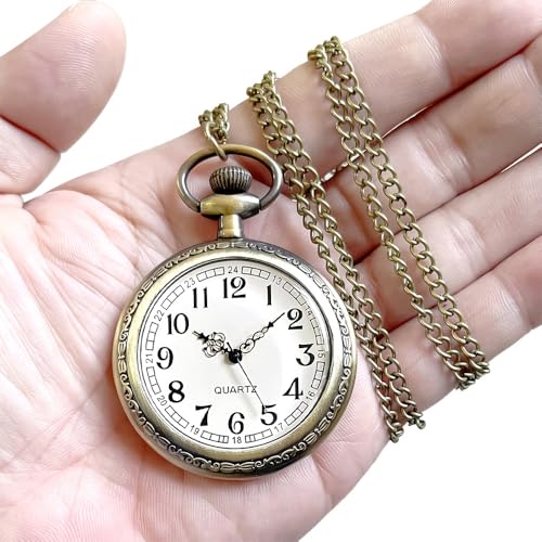 Vintage Quartz Pocket Watches for Men with Chains, Analog Pocket Watch