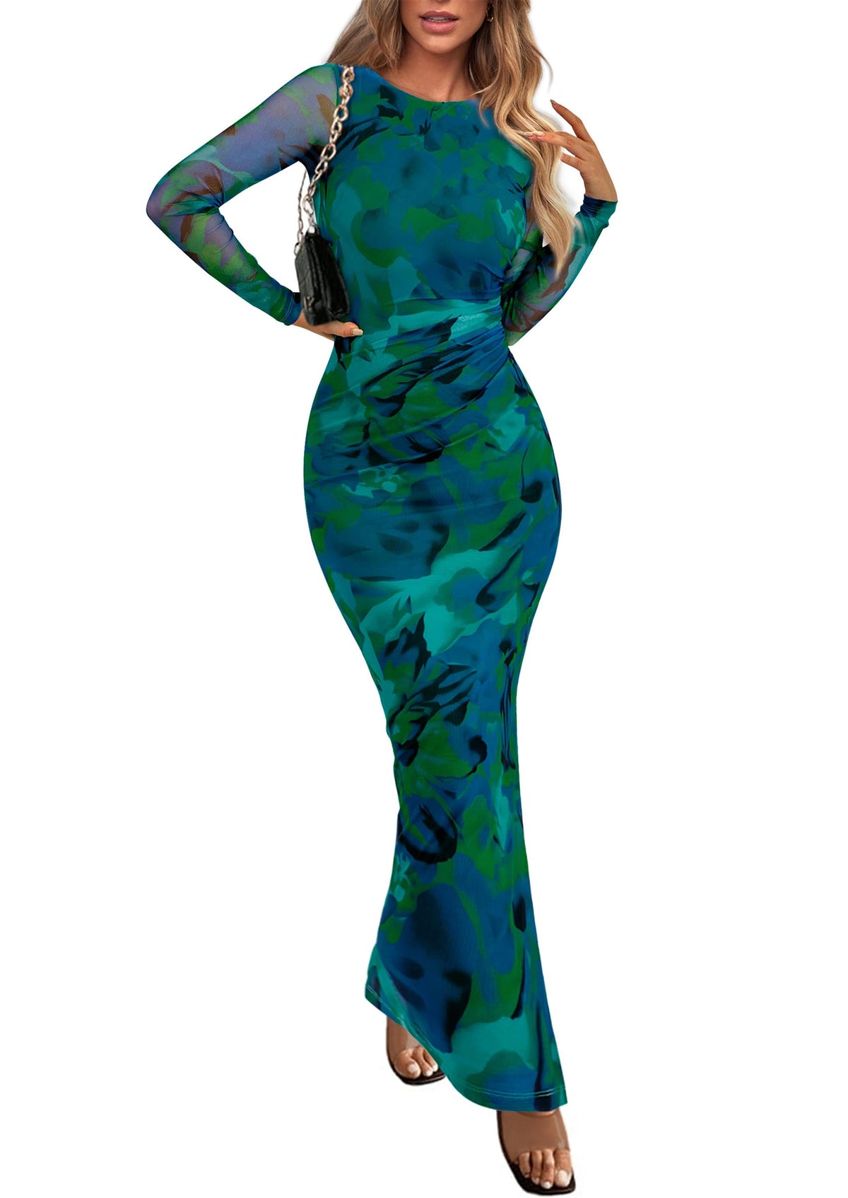 PRETTYGARDEN Women's Floral Bodycon Maxi Fall Dress