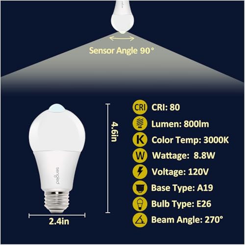 Sengled Motion Sensor LED Light Bulbs 8.8w (60w Equivalent) 800 Lumens for Porch, Garage, Hallway...