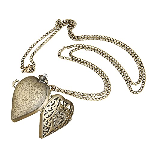 Heart-Shaped Analog Pocket Watch Necklace