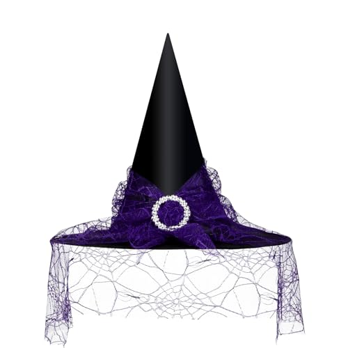 Edoneery Halloween Witch Hat for Women, Mesh Lace Cosplay Costume Accessory