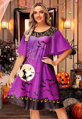 Women Halloween Dress Lace Flutter Sleeve A-Line Party Dresses