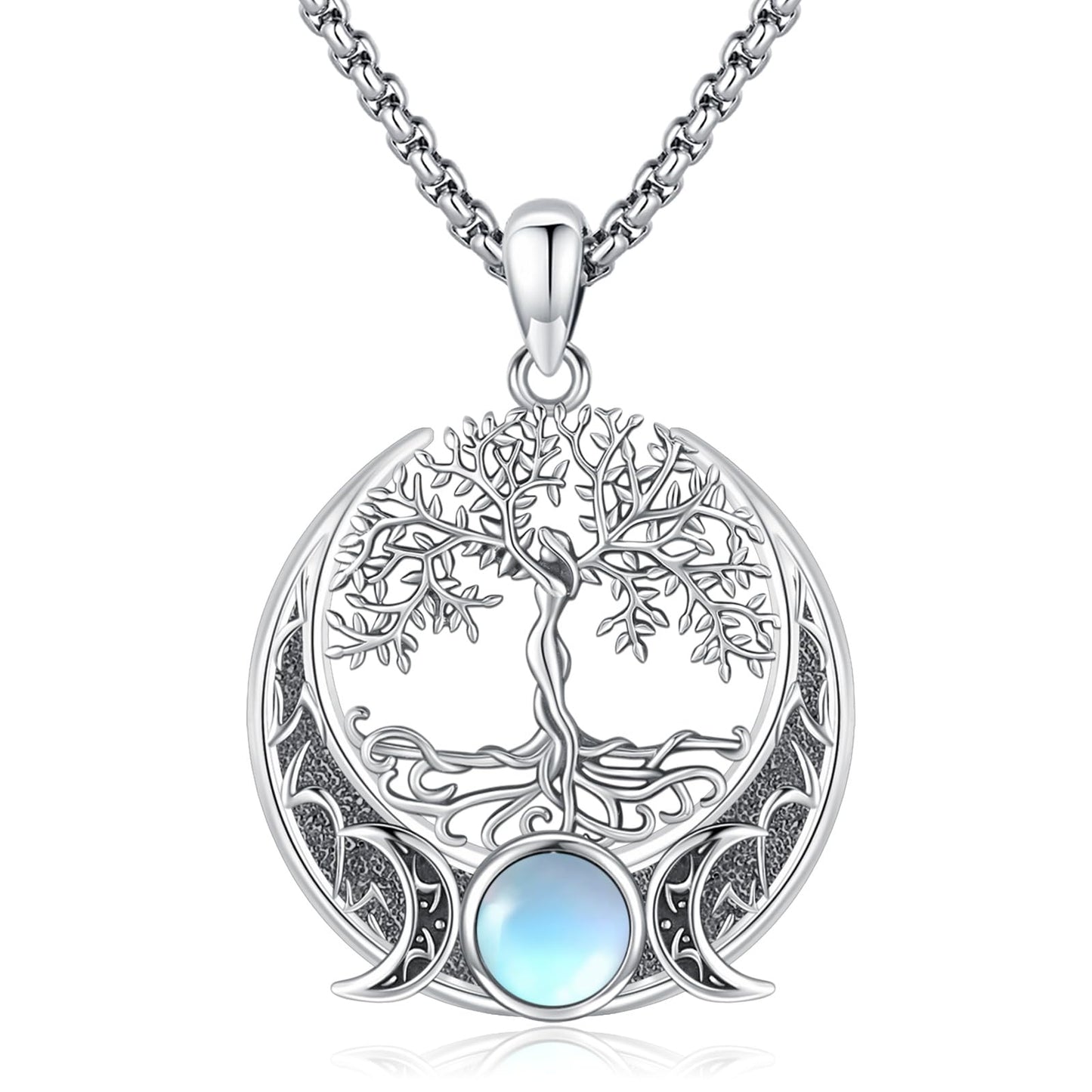Sterling Silver Pentagram Necklace Triple Moon