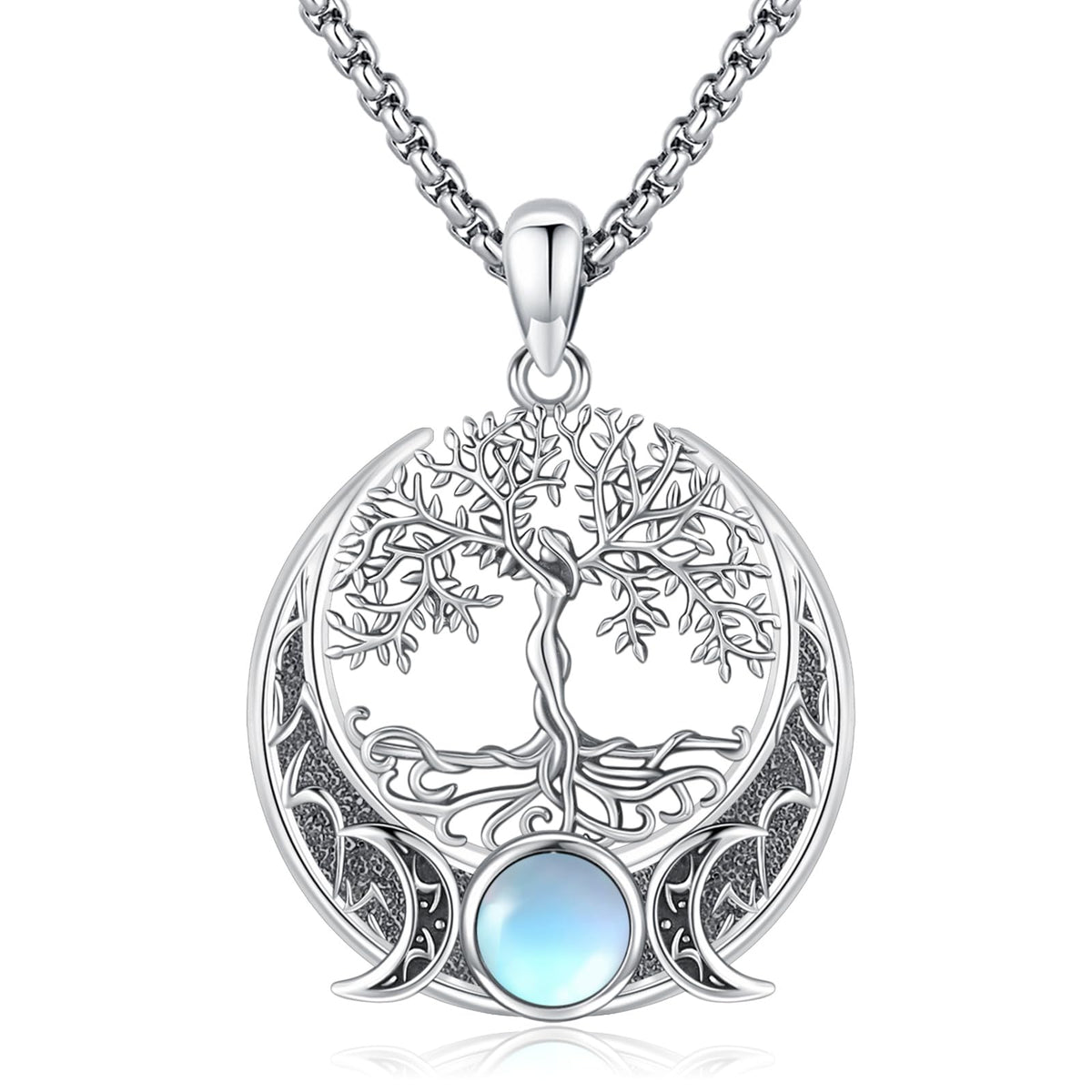 Sterling Silver Pentagram Necklace Triple Moon