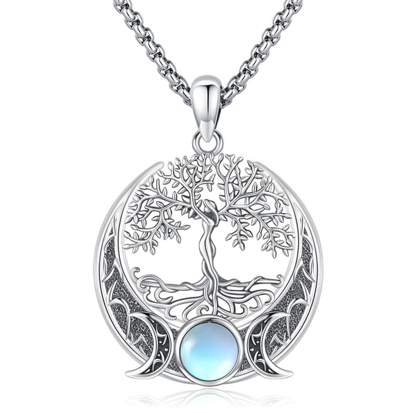 Sterling Silver Pentagram Necklace Triple Moon