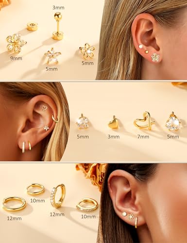 Hypoallergenic Gold Stud Earrings for Women - 14k Gold Plated Surgical Stainless Steel Earrings