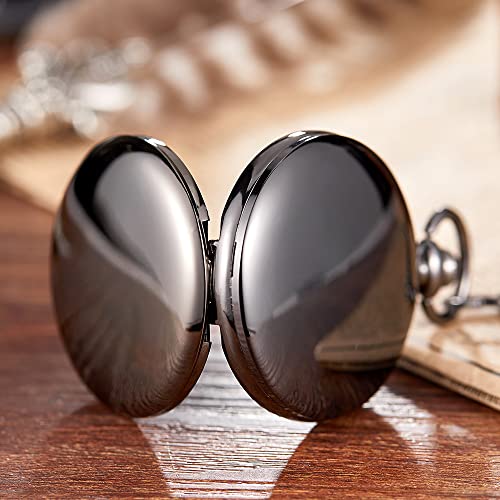 Smooth Black Quartz Pocket Watch for Men
