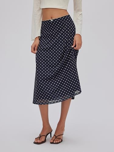 CIDER Womens Polka Dot Skirts Mesh High Waist Boho Flowy Long Midi Skirts