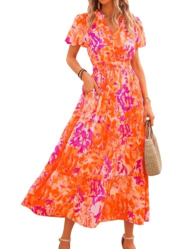 MASCOMODA Summer Maxi Dresses for Women 2026 Short Sleeve Long Floral Dress