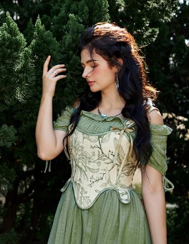 Renaissance Floral Lace-Up Bustier with Zipper