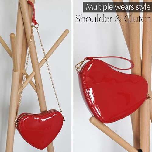 Heart-Shaped Glossy Vegan Leather Chain Crossbody Bag
