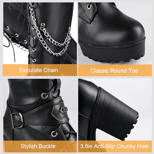 Ladies' Boots Women Fashion Platform Block Heels Knee High Boots Lace up