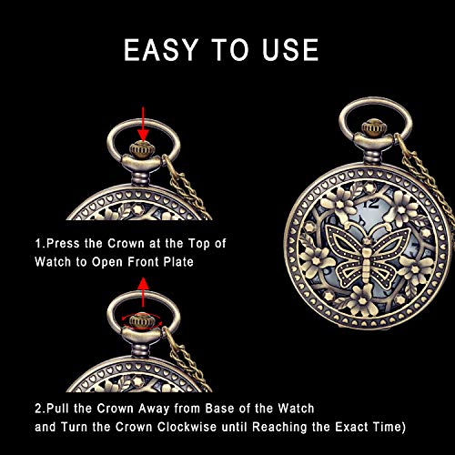 Antique Bronze Retro Openwork Rose Quartz Pocket Watch for Women